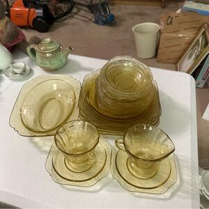 Vintage Amber Depression Glass Dinnerware Set